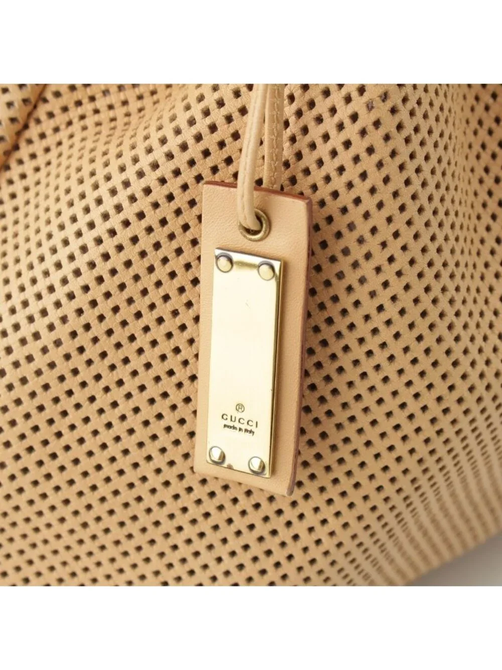 Gucci Bamboo Handle Perforated Leather Bucket with Handbag Pouch Beige - Picture 7 of 10